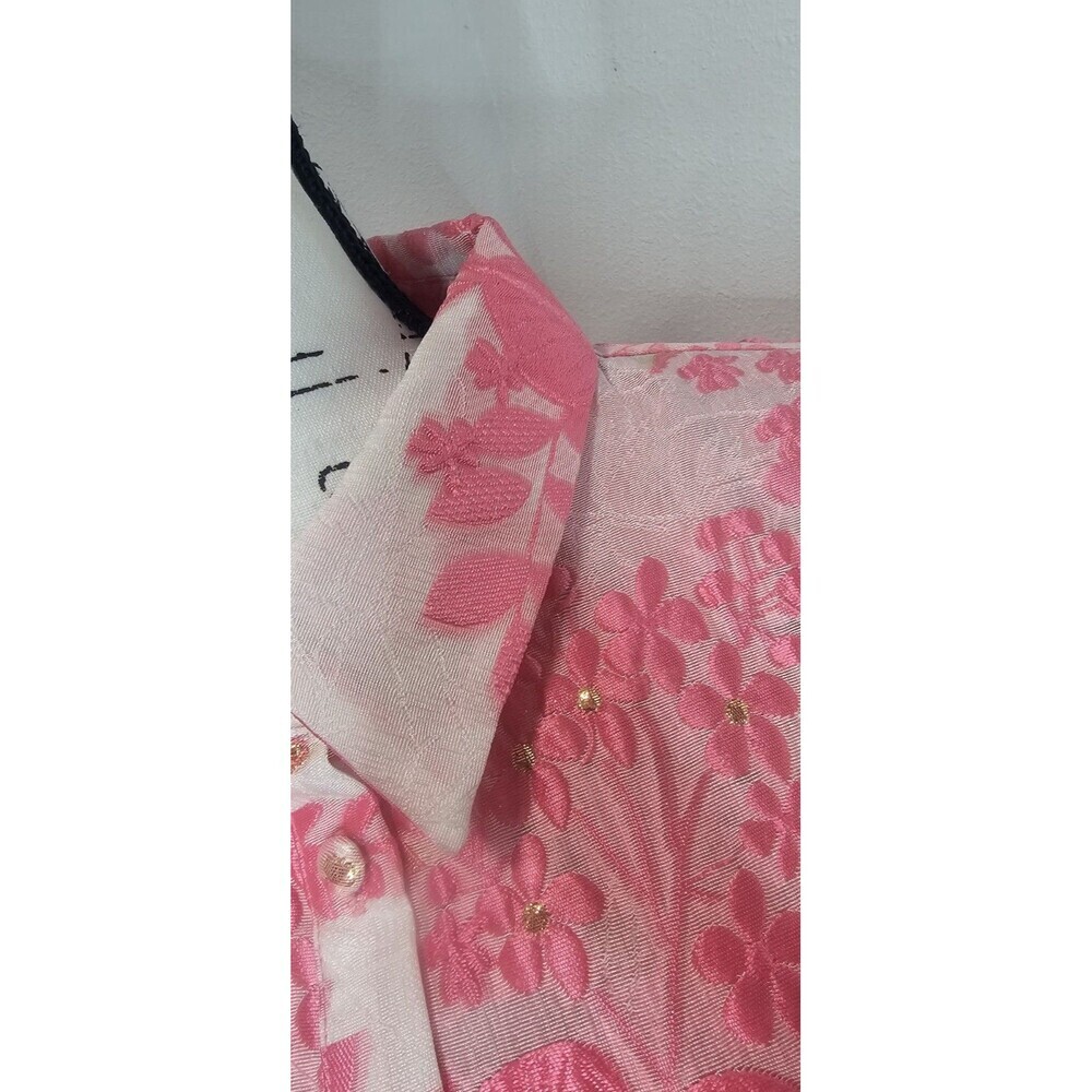 Gingham & Heels Glazer Pink Brocade Embroidered Floral Mini Belt Dress Size 16 - Picture 15 of 16